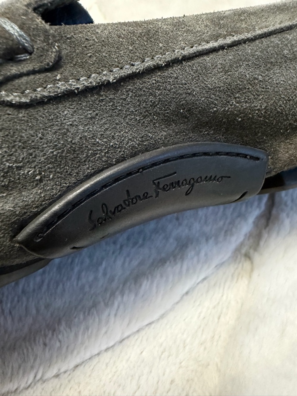 $850 Salvatore Ferragamo Gancini Ornament Bit Suede Driving Loafers Gray 10 11 - Picture 13 of 16